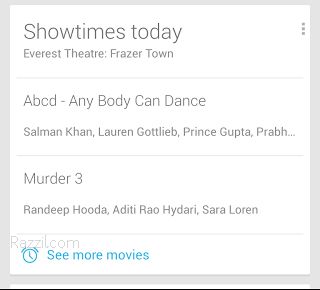 Google Now Movies Card India