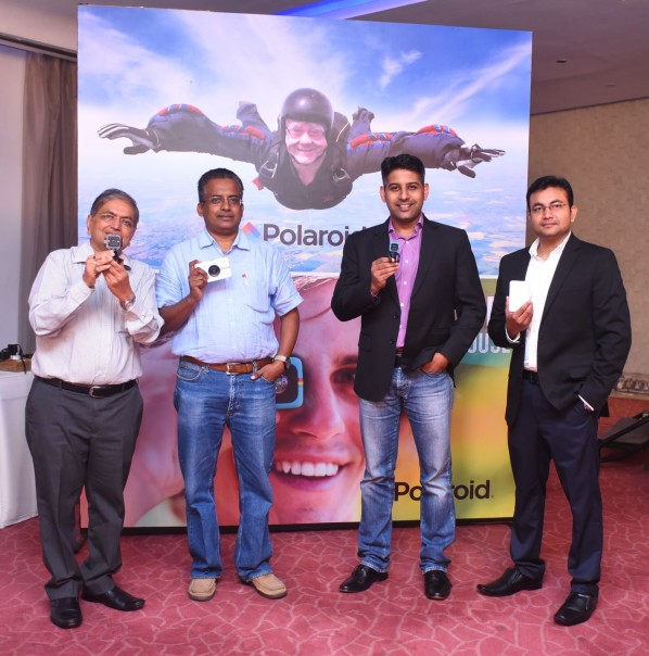 Launch of Polaroid Products in India- From Left to Right Piyush Seksaria, Director, Sektra Marketing, Sridharan Narayan- VP-Regalix, Adarsh Menon-VP-Electronics, Flipkart and Shadab Alam, Category